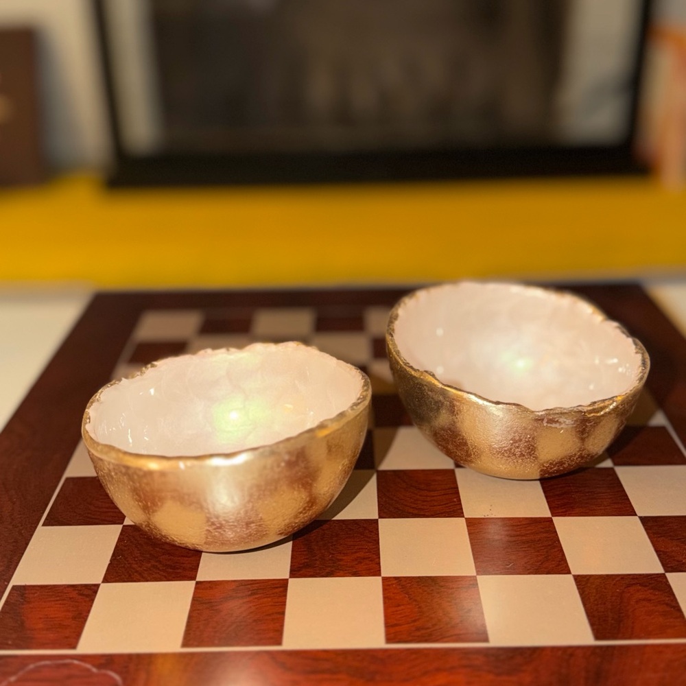 Handcrafted Gold and White Decorative Bowls - Set of 2